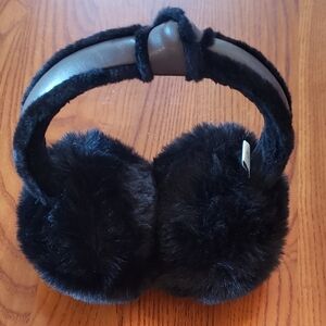 Black faux fur leather trimmed earmuffs - adult one size